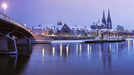 * Germany-Regensburg Bavaria * - city, natur, bridge, river