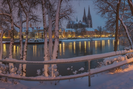 * Germany-Regensburg Bavaria * - river, city, winter, nature