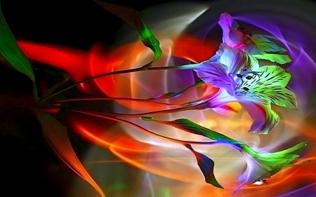 Floral Illusion - flowers, abstract, colorful, purple, red, green, bright, artwork