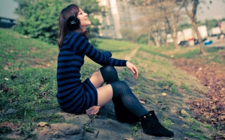 mikako zhang - asian, headphones, model, stocking