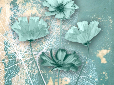 Misty Memories - flowers, green, floral art, petals, pastel