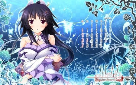 Hapymaher - hapymaher, girl, ponytail, calender, long hair, purple software, black hair, tsukimori hiro, anime, hatsuno saki