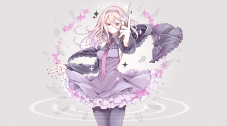 Do or Die - tie, anime, dress, girl, headband, long hair, knife, jacket, weapon