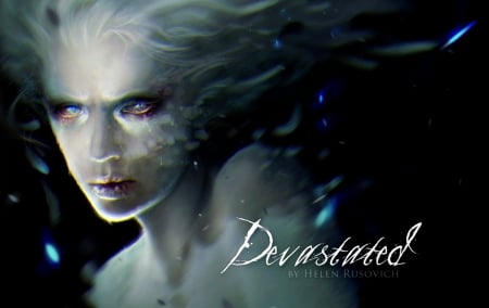 Devasted - black, fantasy, art, devasted, dark, mermaid, blue, creature, helen rusovich