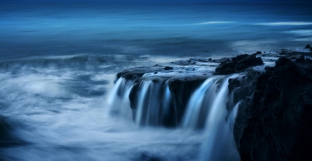 Ephemeral - nature, blue, rocks, cascade