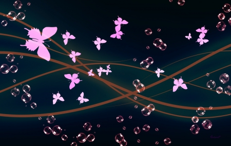 Butterflies and bubbles - butterfly, pink, blue, insect, by cehenot, bubble