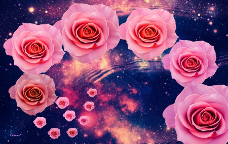 Zodiac ~ Scorpio - tail, stars, sky, zodiac, water, rose, fantasy, scorpio, blue, pink, by cehenot, flower