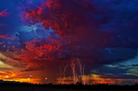 Flashlight at Sunset - thunderstorm, sky, clouds, sun, wheather