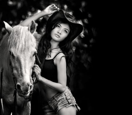 With friend - hat, beauty, horse, country girl