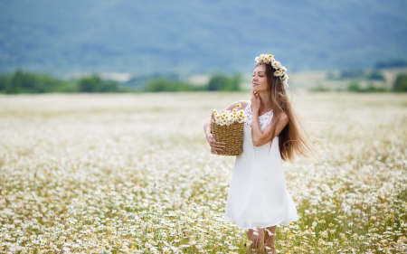 Miss Daisy ♥ - mood, beautiful, photography, daisy, girl, beauty, flowers, daisies, nature, woman, field