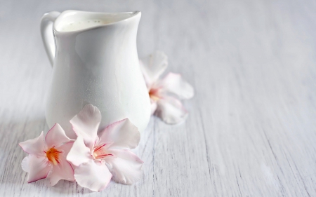 * * * - nature, j, glass, milk, flowers