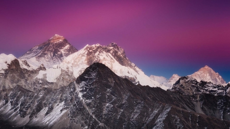 magenta sky above a beautiful mountain - cliff, sky, peak, magenta, mountain