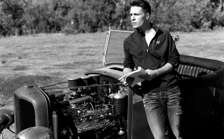 Colton Haynes - white, car, black, colton haynes, actor, guy, man