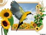 BIRD WITH SUNFLOWERS