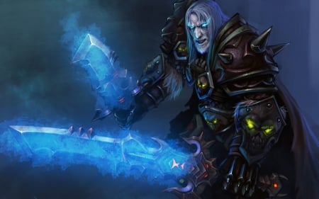 Death Knight - magical, fantasy, armor, death knight, game, world of warcraft, man, blue, sword