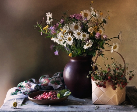 Still Life - flowers, vase, plate, still life