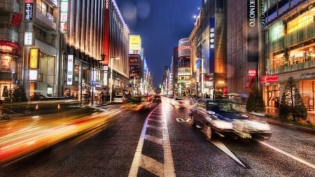 japanese street at long exposure hdr - long exposure, street, lights, hdr, traffic, city, night