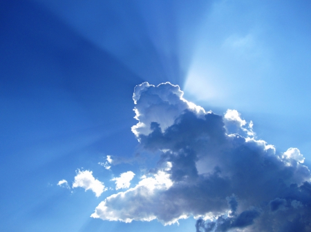 Sunrays - nature, sky, sunshine, clouds, blue, beautiful, sun