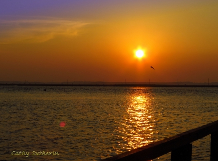 Sunset on the Bay - nature, sky, reflection, clouds, water, sunset