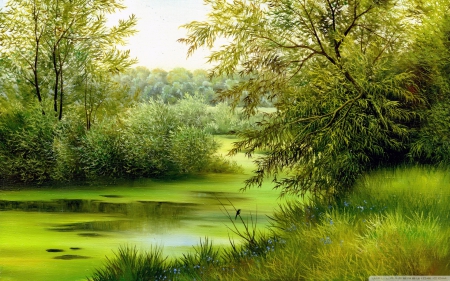 nature scene - lake, trees, nature, green