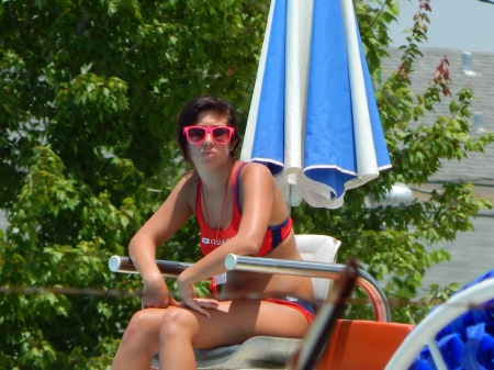 Lifeguard Hot Girl - shades, hot, girl, models, lifeguard, eyewear, woman, sit, brunette, sunglasses