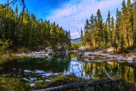 Horseshoe Lake, Canada - alberta, lake, trees, forest, snow, beautiful, crystal water