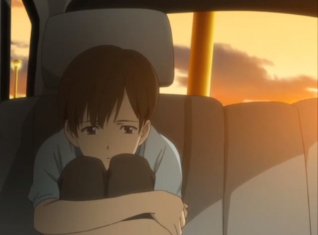 Sadness - anime, scene, guy, gloomy, boy, male, short hair, gloom, sad, blood plus, sorrow, nice, hug, sitting, bloodplus, emnotional, serious, lovely, brown hair, cool, sweet, riku