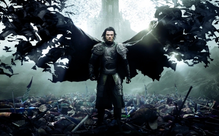 Luke Evans as Vlad Tepes - actor, Dracula Untold, angel, Vlad Tepes, dark, black, fantasy, wings, movie, Luke Evans