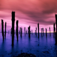 old broken pillars in boston harbor