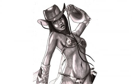 Tough Cowgirl - girls, westerns, women, sketch, hats, ranch, cowgirls, drawing, art, rodeo, fun, female