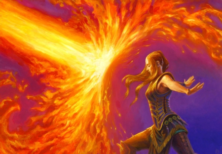 Force of Will - art, girl, force of will, beautiful, fire, willpower