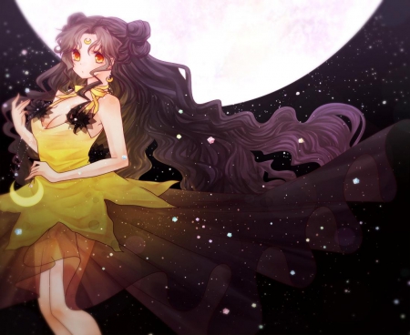 Luna - sailor moon, moon, anime, dress, girl, long hair, luna