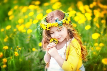 Sweetness - bokeh, princess, beauty, hands, yellow flowers, girl, face, splendor, flowers, cute