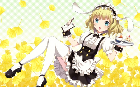 ~Kirima Sharo~ - pen, anime, gochuumon wa usagi desu ka, food, waitress, short hair, kirima sharo, paper, blue eyes