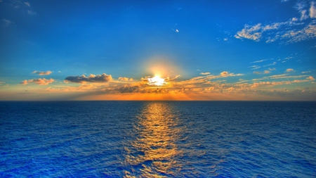 marvelous seascape hdr - horizon, ocean, reflection, clouds, hdr, sunset, waves