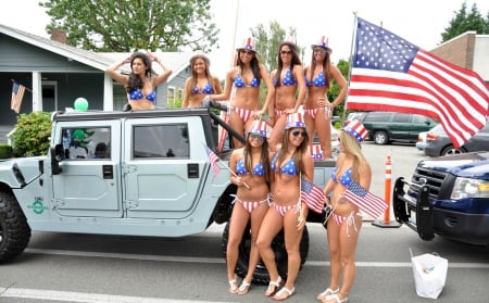 Bikini Babes For July 4th - white, models, blue, red, 4th of july