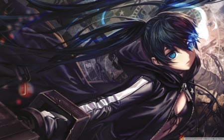 black rock - anime, black, girl, blue eyes