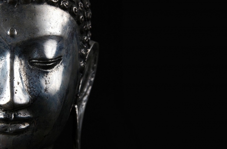 Serenity - face, calm, silver, buddha, silence