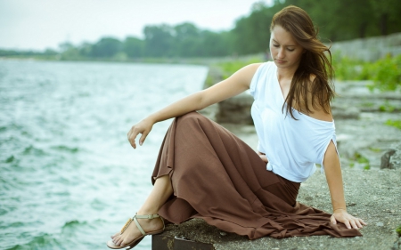 dreaming - girl, beautiful, summer, sea, dreaming