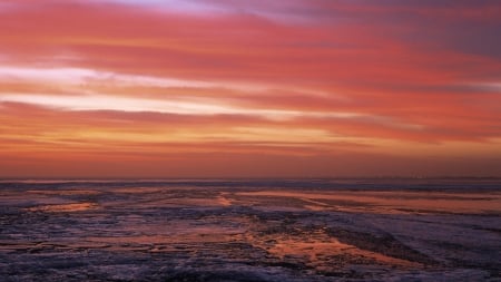 soft colors on a frozen lake at sunset - lake, winter, frozen, sunset, colors