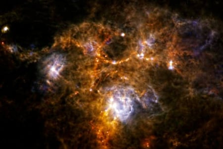 Stars in a nebula - universe, illuminating, in, clouds