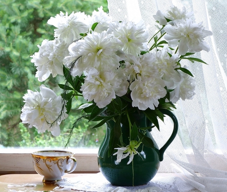 * Peonies * - flowers, white, flower, nature