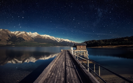 * Romantic night * - lake, gangboard, trees, nature