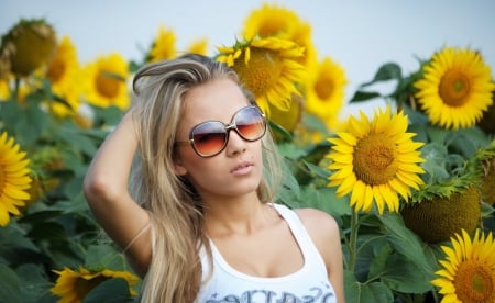 * Sunny girl * - flower, flowers, sunflowers, girl, nature