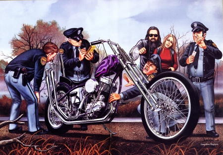 Getting A ticket - harley, biker art, biker, bike