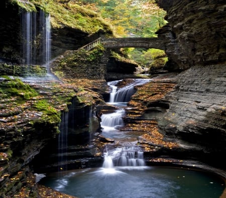 Waterfalls - nature, water, moss, rocks