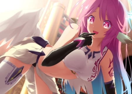 Jibril - beauty, hot, female, wings, anime girl, jibril, anime, pink eyes, sexy, adorable, girl, pink hair, lovely, kawaii, wing, beautiful, sweet