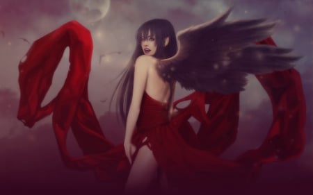 Vampire - woman, girl, wings, vampire, fantasy, art, red, ripa666, digital