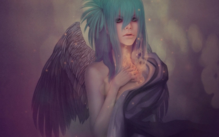 Vampire - vampire, ripa666, fantasy, woman, green, wings, girl, pink