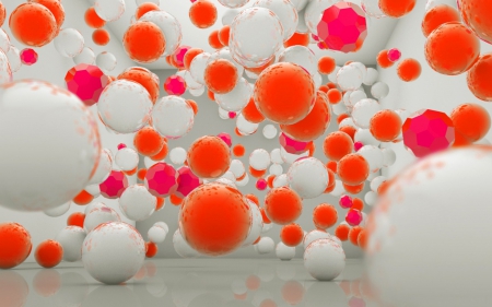 Balls - ball, white, pink, bubbles, orange, abstract